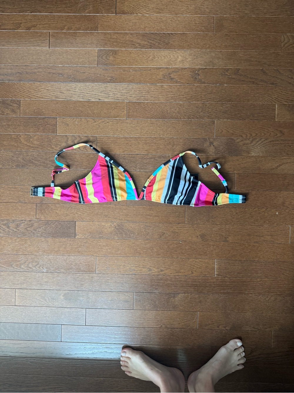 Express Multicolor Striped Bikini Top - Pink, Teal, Yellow & Black